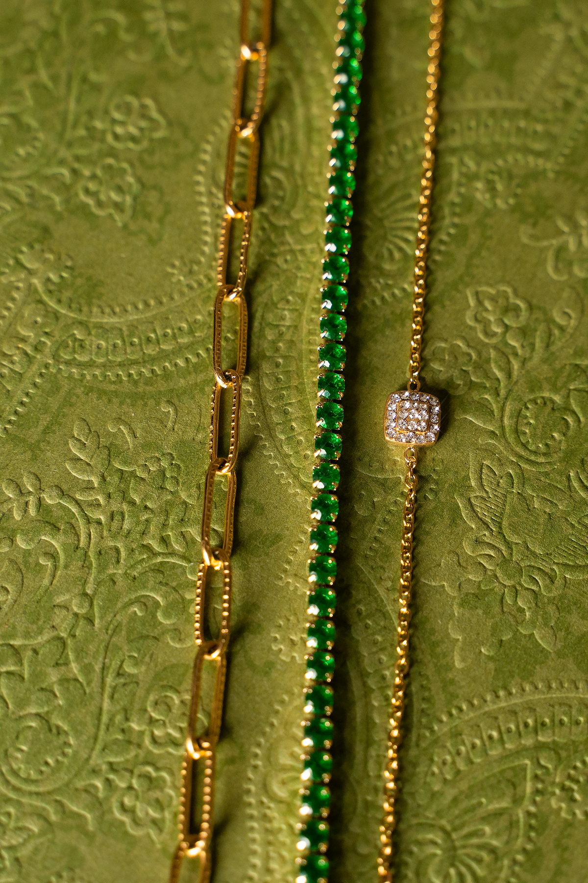 Maisa Green Tennis Bracelet – Gold-Plated Stainless Steel