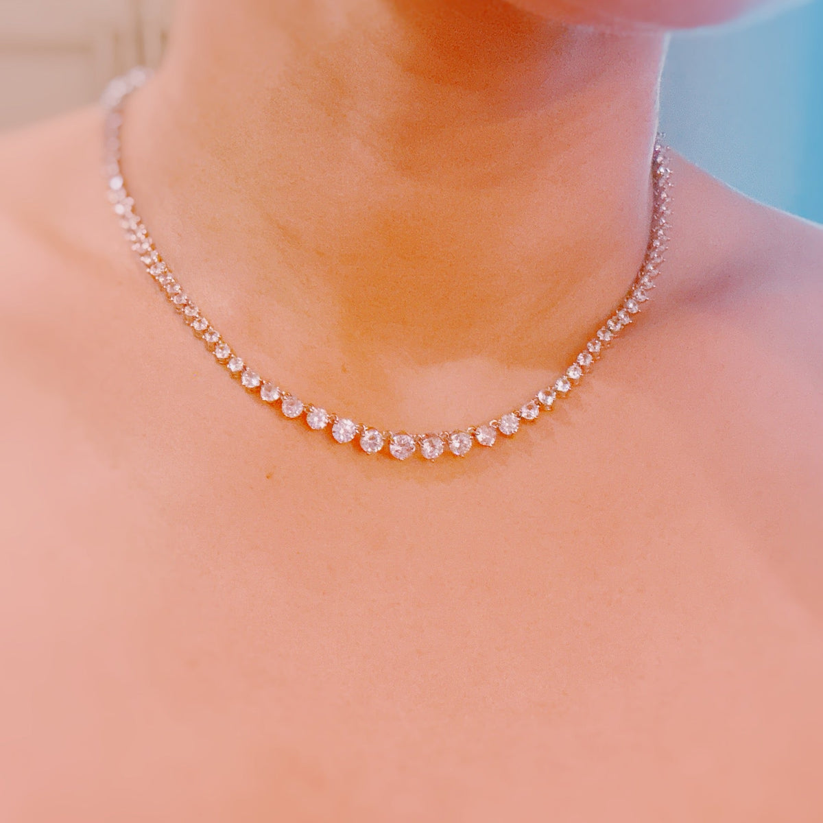 Royal Graduated CZ Tennis Necklace – Gold-Plated