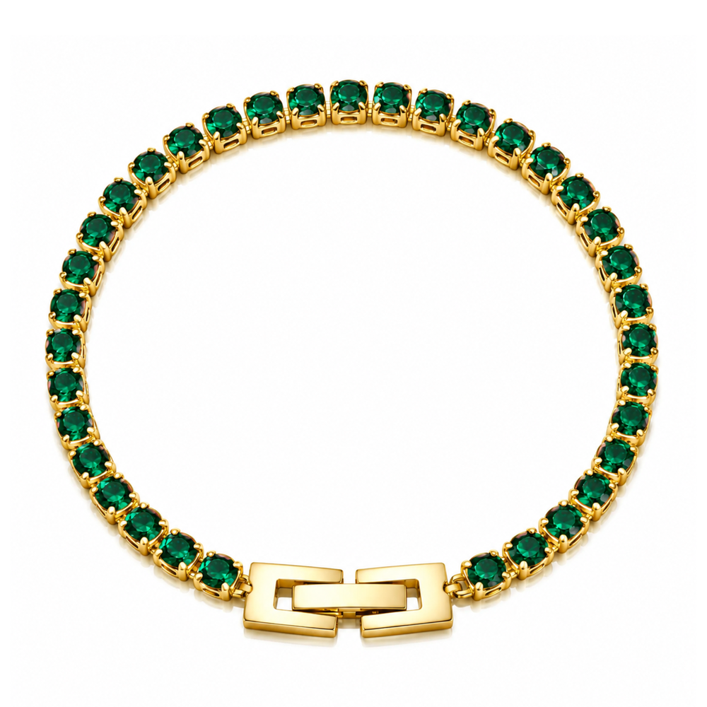 Maisa Green Tennis Bracelet – Gold-Plated Stainless Steel